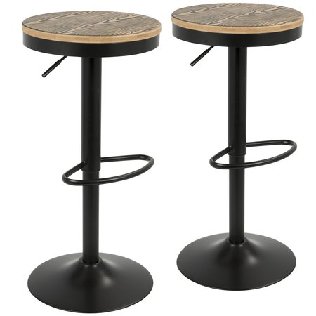 LUMISOURCE Dakota Adjustable Swivel Barstool in Black Metal, Brown Bamboo, PK 2 BS-TW-DAK BK2